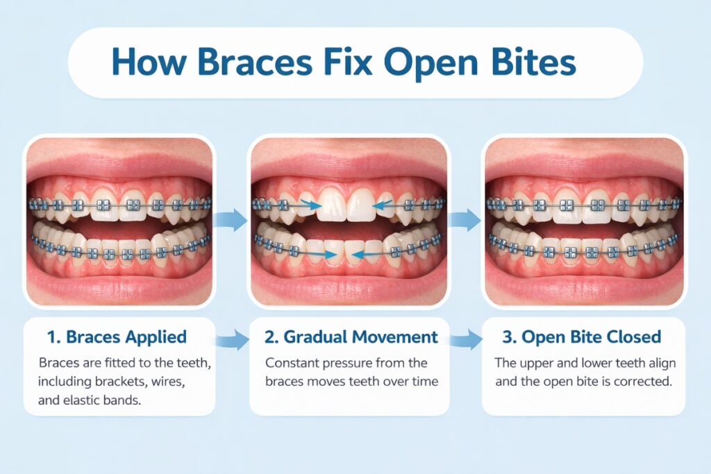 Braces fix open bite teeth over time