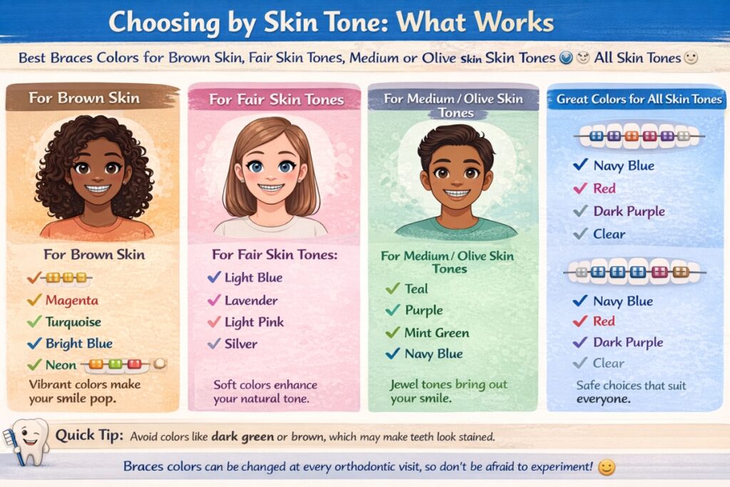 choosing brace color by skin tone | Stellar Smiles Ortho
